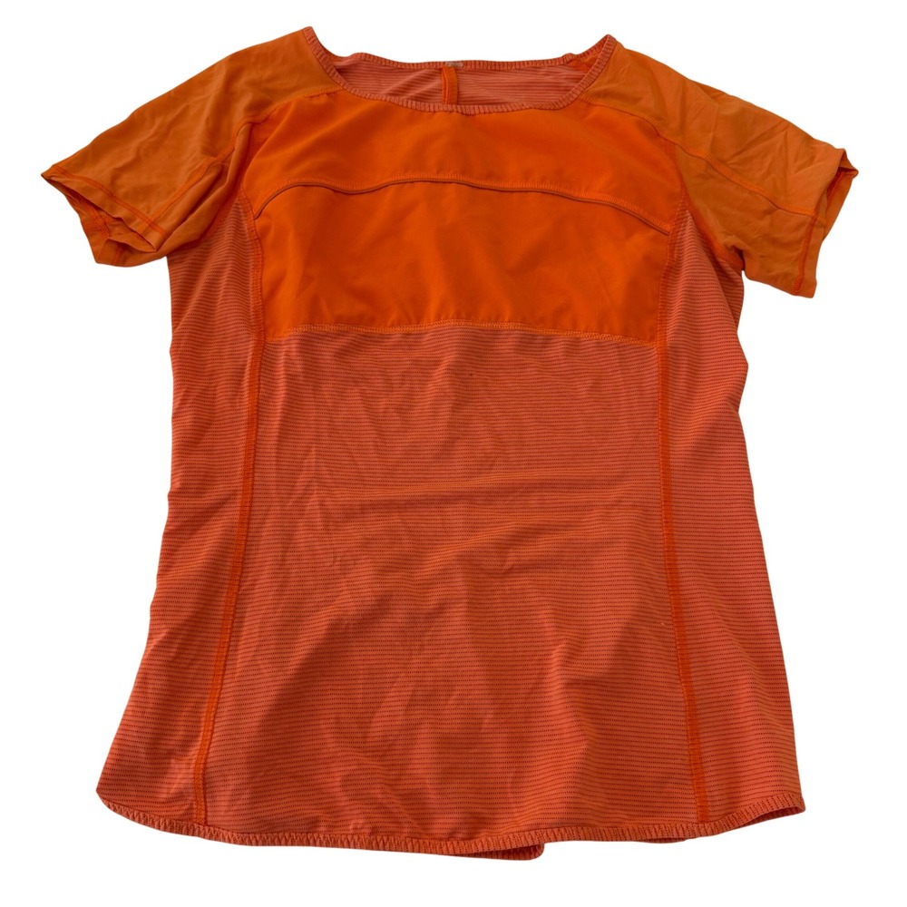 Lululemon Orange Mesh Back Keyhole Short Sleeve Running Athletic Top Women Sz 4